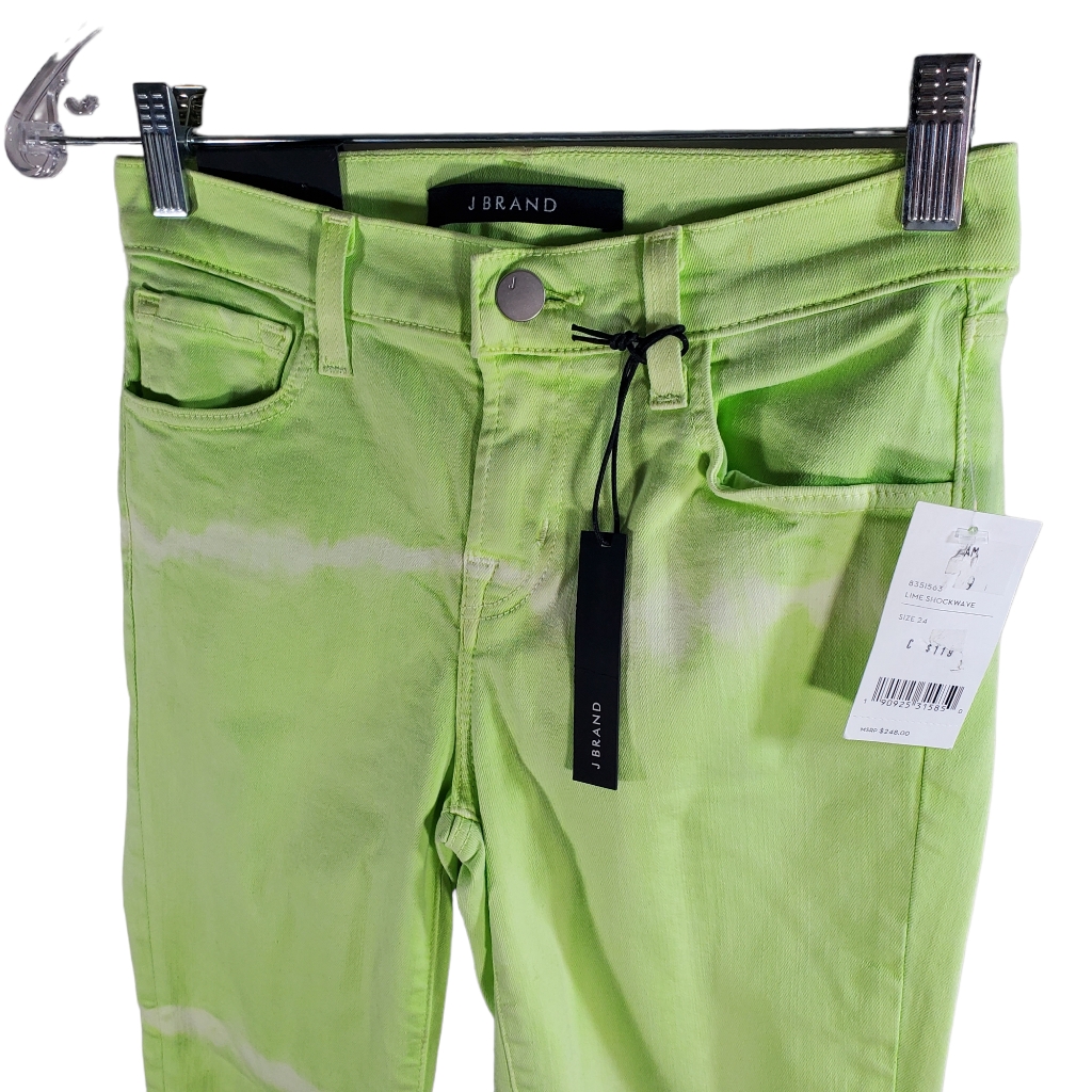 New J Brand Skinny Cropped Jeans Lime Shockwave Green Womens Size 24